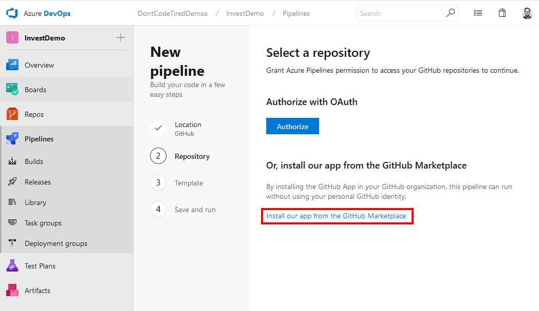 Installing the Azure Pipelines GitHub App