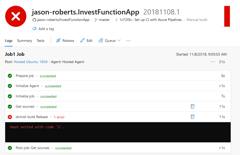 Initial build pipeline executing