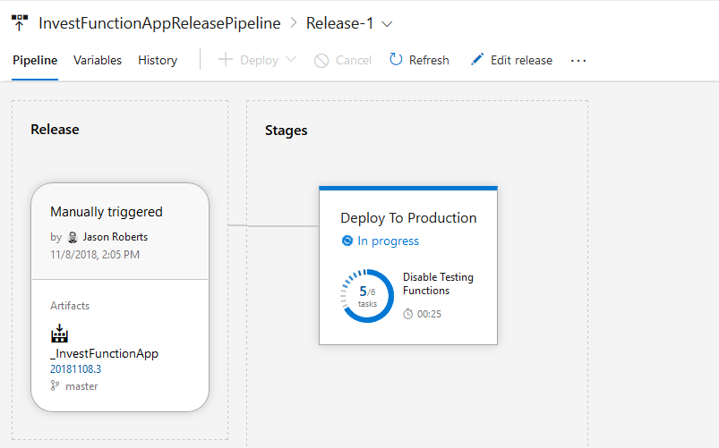 Azure release pipeline being executed