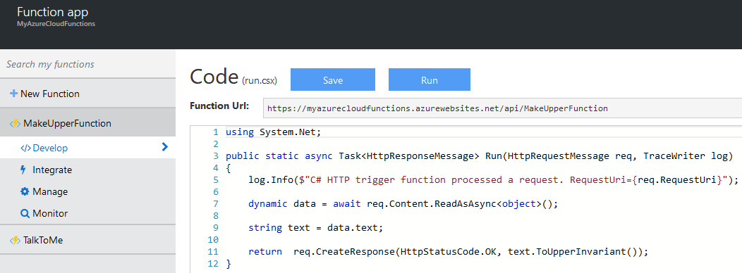 Azure Function app screenshot