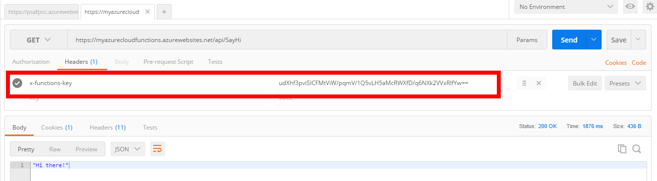 Calling Azure Function with Postman and Function Key