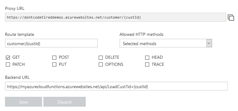 Azure Function Proxy settings