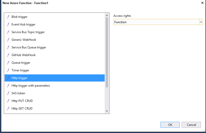 Choosing a function trigger type