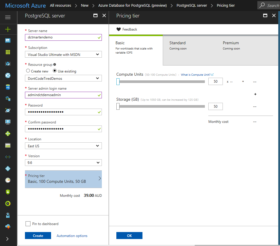 Creating a PostgreSQL Azure Server