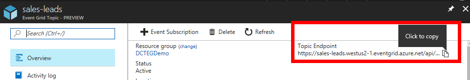 Getting Event Grid Topic endpoint